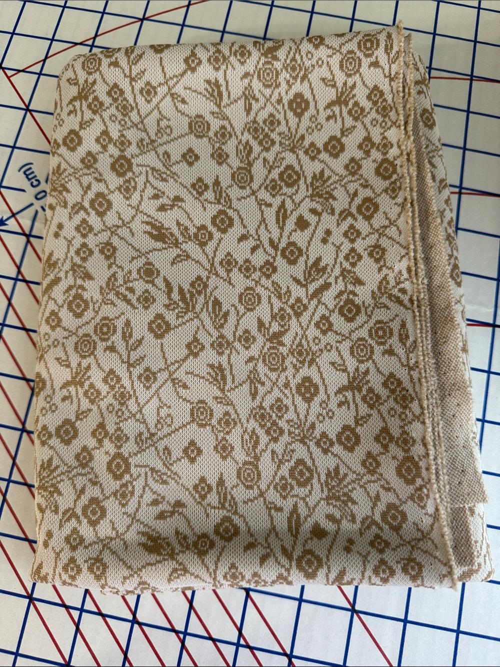 Vintage 1970s 1980s Floral Knit Fabric 1+ Yard x 58” Cream Tan Stretch Jersey